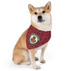 Shiba inu wearing the Official Greeter holiday plaid bandana collar