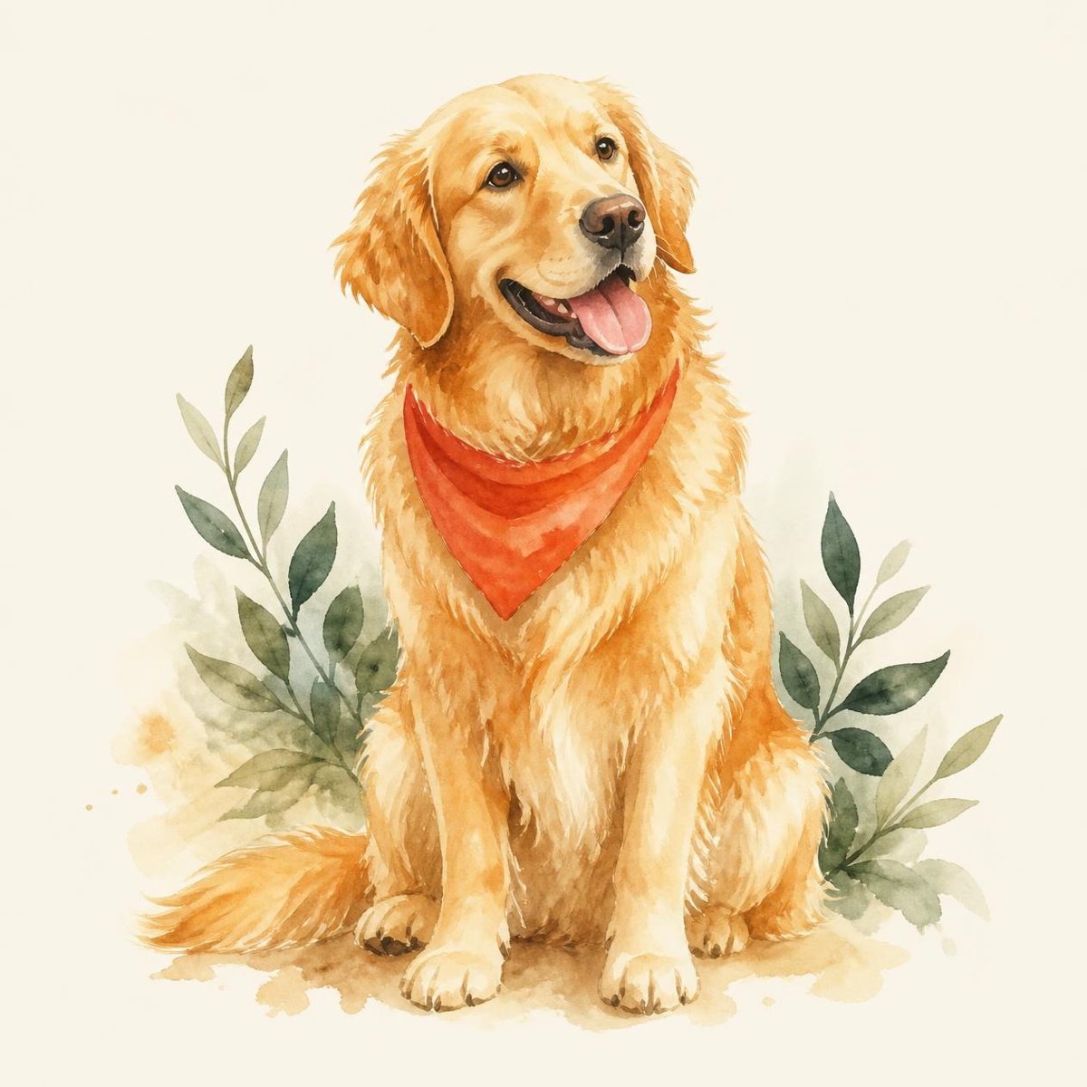 Concept art: golden retriever in an orange bandana